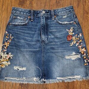 Jean Skirt with Flower Embroidery